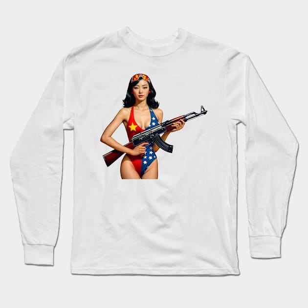 Pinup Girl Long Sleeve T-Shirt by Rawlifegraphic